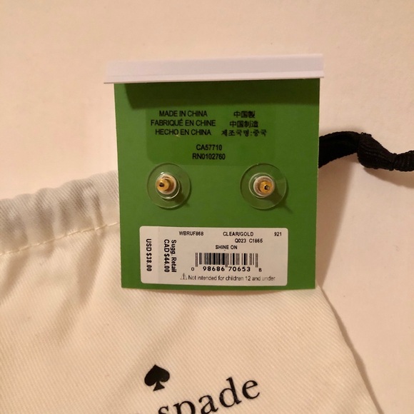 NWT Kate Spade Shine On CZ Stud Post Earrings Gold Plated Over Brass - Picture 5 of 6